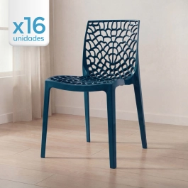 Kit 16 Cadeiras de jantar Gruvyer com design contemporâneo e anatômico - Azul petróleo