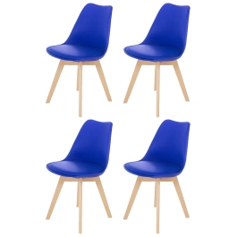 Kit 4 Cadeiras de jantar Leda com assento estofado e design moderno - Azul Bic