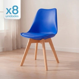 Kit 8 Cadeiras de jantar Leda com assento estofado e design moderno - Azul Bic
