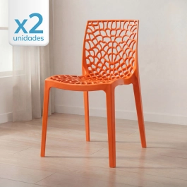 Kit 2 Cadeiras de jantar Gruvyer com design contemporâneo e anatômico - Laranja