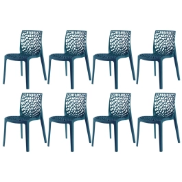 Kit 8 Cadeiras de jantar Gruvyer com design contemporâneo e anatômico - Azul petróleo