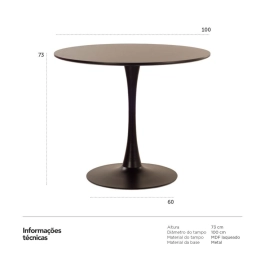 Mesa de Jantar e cozinha Redonda 100 cm Tulipa com Tampo em MDF Laqueado - Preto