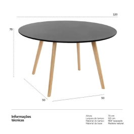 Mesa de Jantar e cozinha Redonda 120 cm Leda com Tampo em MDF Laqueado - Preto Mesa de Jantar e cozinha Redonda 120 cm Leda com Tampo em MDF Laqueado - Preto