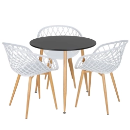 Mesa de jantar redonda 80 cm preto + 3 cadeiras Clarice Nest Branco