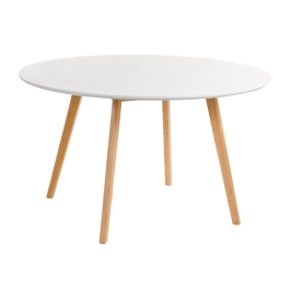 Mesa de jantar redonda branco 120 cm + 4 cadeiras estofadas Leda - Branco