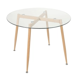 Mesa de jantar redonda Clarice com tampo de vidro 100 cm