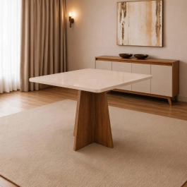 Mesa de jantar Siena Laráz Quadrada com tampo Off White 90x90 cm