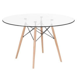 Mesa Eames com tampo de vidro 120 cm + 6 cadeiras estofadas Eiffel Botonê - Nude
