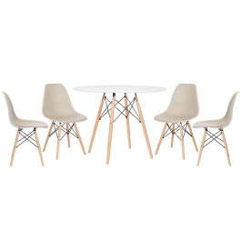 Mesa redonda Eames 100 cm branco + 4 cadeiras Eiffel DSW - Nude