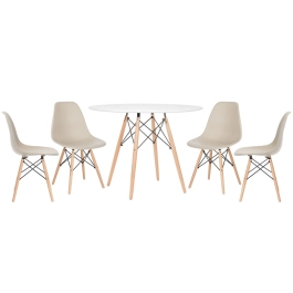 Mesa redonda Eames 100 cm branco + 4 cadeiras Eiffel DSW - Nude