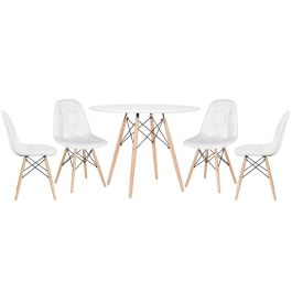 Mesa redonda Eames 100 cm branco + 4 cadeiras estofadas Eiffel Botonê  - Branco