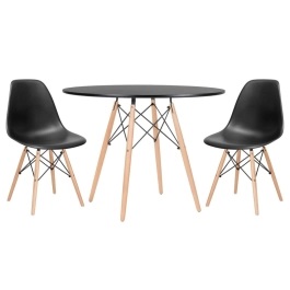 Mesa redonda Eames 100 cm preto + 2 cadeiras Eiffel DSW Preto