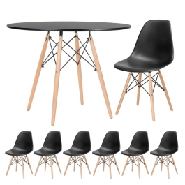 Mesa redonda Eames 100 cm preto + 6 cadeiras Eiffel DSW - Preto Mesa redonda Eames 100 cm preto + 6 cadeiras Eiffel DSW - Preto