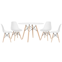 Mesa redonda Eames 120 cm + 4 cadeiras Eames DSW - Branco