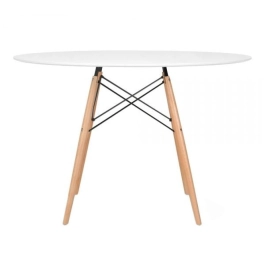 Mesa redonda Eames 120 cm + 5 cadeiras Eames DSW - Nude