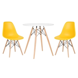 Mesa redonda Eames 70 cm + 2 cadeiras Eiffel DSW - Amarelo