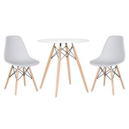Mesa redonda Eames 70 cm + 2 cadeiras Eiffel DSW - Cinza claro
