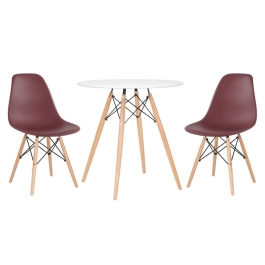 Mesa redonda Eames 70 cm + 2 cadeiras Eiffel DSW - Marrom