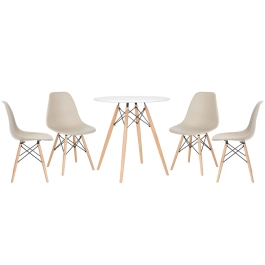 Mesa redonda Eames 70 cm + 2 cadeiras Eiffel DSW - Nude