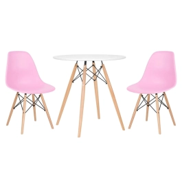 Mesa redonda Eames 70 cm + 2 cadeiras Eiffel DSW - Rosa