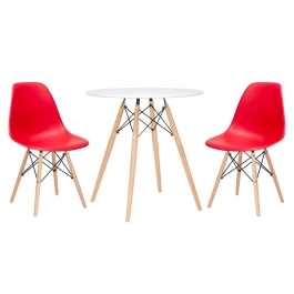 Mesa redonda Eames 70 cm + 2 cadeiras Eiffel DSW - Vermelho