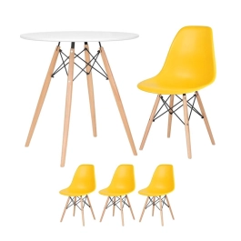 Mesa redonda Eames 70 cm + 3 cadeiras Eiffel DSW - Amarelo