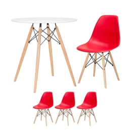 Mesa redonda Eames 70 cm + 3 cadeiras Eiffel DSW - Vermelho