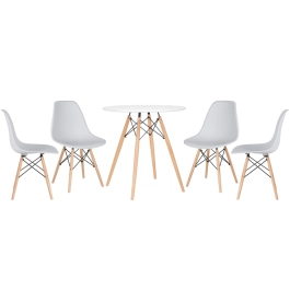 Mesa redonda Eames 70 cm + 4 cadeiras Eiffel DSW - Cinza claro