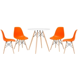 Mesa redonda Eames 70 cm + 4 cadeiras Eiffel DSW - Laranja