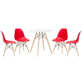 Mesa redonda Eames 70 cm + 4 cadeiras Eiffel DSW - Vermelho