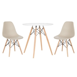 Mesa redonda Eames 70 cm branco + 2 cadeiras Eiffel Dsw - Nude