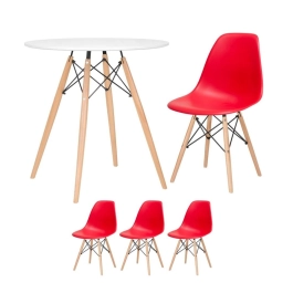 Mesa redonda Eames 70 cm branco + 3 cadeiras Eiffel Dsw Vermelho Mesa redonda Eames 70 cm branco + 3 cadeiras Eiffel Dsw Vermelho