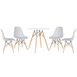 Mesa redonda Eames 70 cm branco + 4 cadeiras Eiffel Dsw Cinza claro