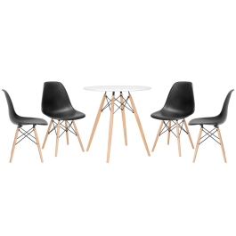 Mesa redonda Eames 70 cm branco + 4 cadeiras Eiffel Dsw - Preto