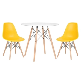 Mesa redonda Eames 80 cm + 2 cadeiras Eames Eiffel DSW - Amarelo