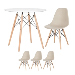 Mesa redonda Eames 80 cm + 3 cadeiras Eames Eiffel DSW - Nude Mesa redonda Eames 80 cm + 3 cadeiras Eames Eiffel DSW - Nude