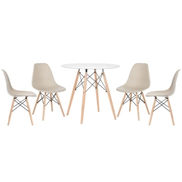 Mesa redonda Eames 80 cm + 4 cadeiras Eames Eiffel DSW - Nude