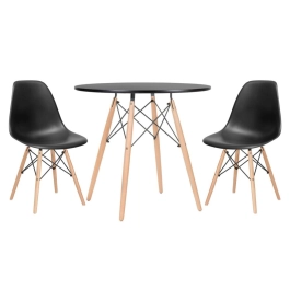 Mesa redonda Eames 80 cm preto + 2 cadeiras Eames Eiffel DSW - Preto