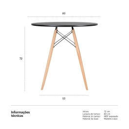 Mesa redonda Eames 80 cm preto + 2 cadeiras Eiffel Botonê - Preto