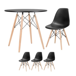 Mesa redonda Eames 80 cm preto + 3 cadeiras Eiffel Dsw Preto