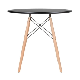Mesa redonda Eames 80 cm preto + 4 cadeiras estofadas Eiffel Botonê Branco