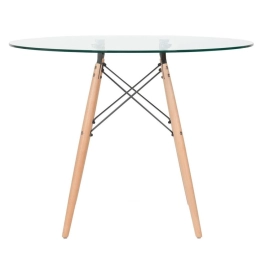Mesa redonda Eames com tampo de vidro 100 cm + 4 cadeiras Eiffel DSW - Azul Petróleo Mesa redonda Eames com tampo de vidro 100 cm + 4 cadeiras Eiffel DSW - Azul Petróleo