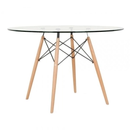 Mesa redonda Eames com tampo de vidro 120 cm + 4 cadeiras Eiffel DSW - Azul Petróleo Mesa redonda Eames com tampo de vidro 120 cm + 4 cadeiras Eiffel DSW - Azul Petróleo