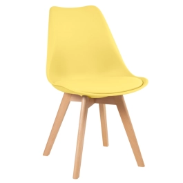 Mesa redonda Leda 100 cm branco + 3 cadeiras estofadas Leda Amarelo