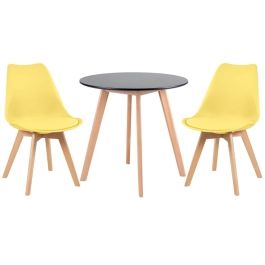 Mesa redonda Leda 70 cm preto + 2 cadeiras estofadas Leda Amarelo
