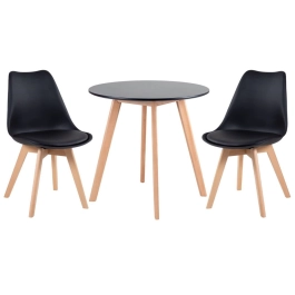 Mesa redonda Leda 70 cm preto + 2 cadeiras estofadas Leda Preto