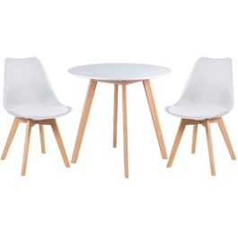 Mesa redonda Leda 80 cm branco + 2 cadeiras estofadas Leda Branco