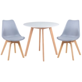 Mesa redonda Leda 80 cm branco + 2 cadeiras estofadas Leda Cinza Claro