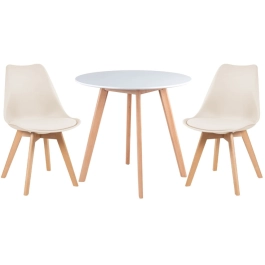 Mesa redonda Leda 80 cm branco + 2 cadeiras estofadas Leda Creme Mesa redonda Leda 80 cm branco + 2 cadeiras estofadas Leda Creme