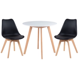 Mesa redonda Leda 80 cm branco + 2 cadeiras estofadas Leda Preto